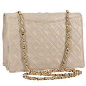 CHANEL Bag Matelasse Shoulder Chain Beige Lambskin Gold Chain Quilted CC Bag GUC